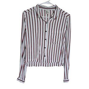 Forever 21 Red and Black pinstriped Long Sleeve Button Down - Womens M - Office